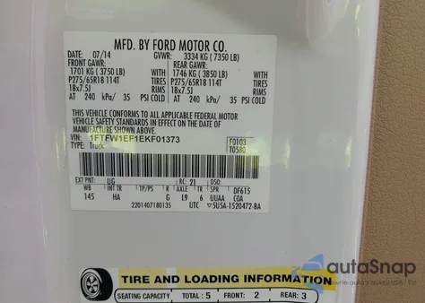 2014 Ford F-150 Lariat from USA, damaged, VIN 1FTFW1EF1EKF01373